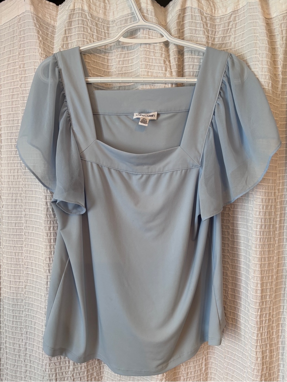 Chiffon Calvin Klein Flutter Sleeve Square Neck Top - Light Blue